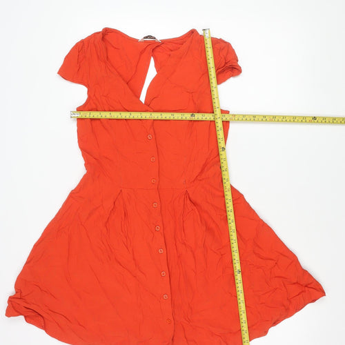 Miss Selfridge Women’s Red Skater Dress Size 12 Puff Sleeve Cut Out