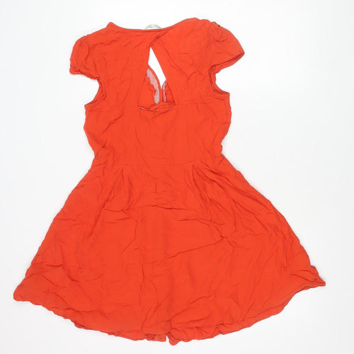 Miss Selfridge Women’s Red Skater Dress Size 12 Puff Sleeve Cut Out