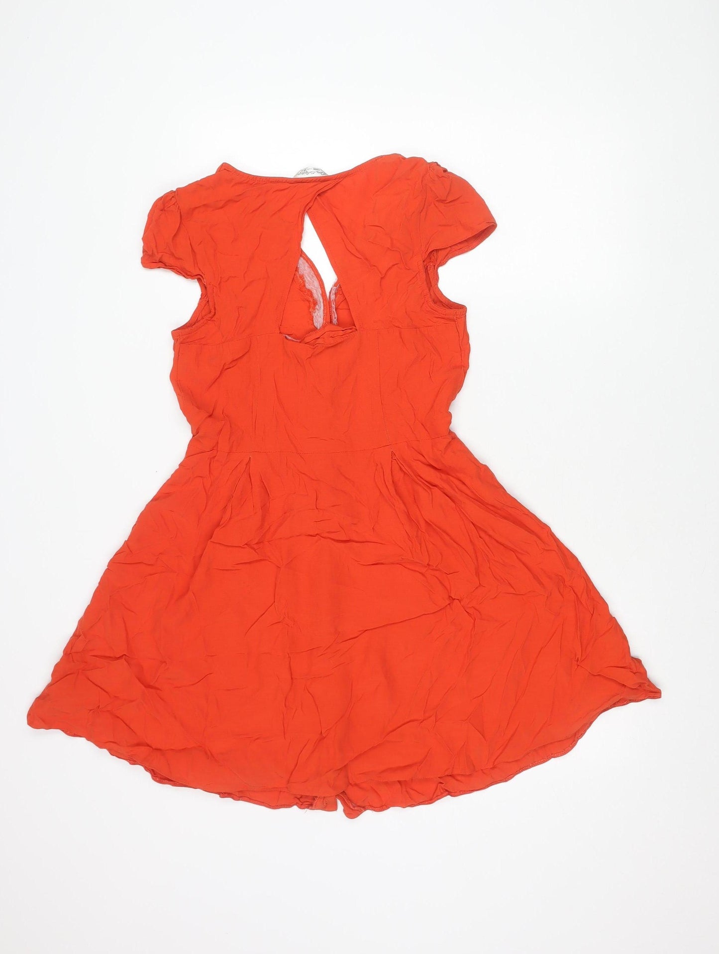 Miss Selfridge Women’s Red Skater Dress Size 12 Puff Sleeve Cut Out