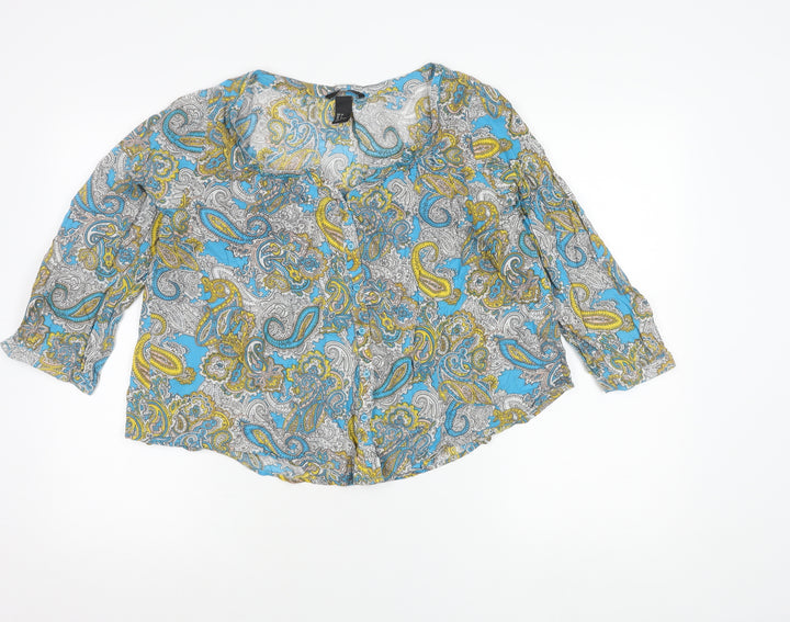 H&M Women’s Multicoloured Paisley Cotton Tunic Blouse Size 8