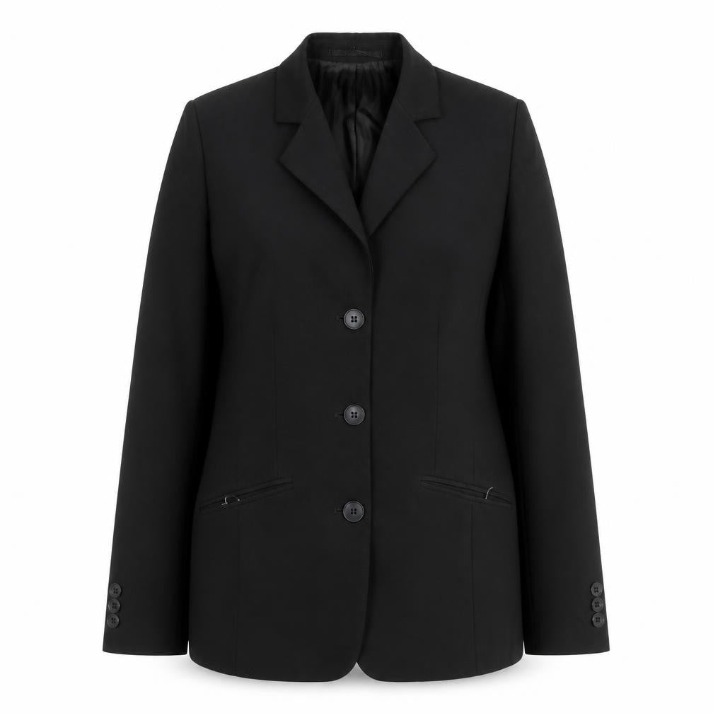 Front view of Clubclass women’s black wool blend suit jacket uk 6 workwear blazer