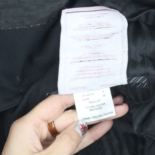 Clubclass Womens Black Wool Blend Suit Jacket UK 6 Workwear Blazer