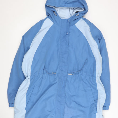 Bm Women’s Blue Hooded Parka Jacket Size L Polyester Winter Coat