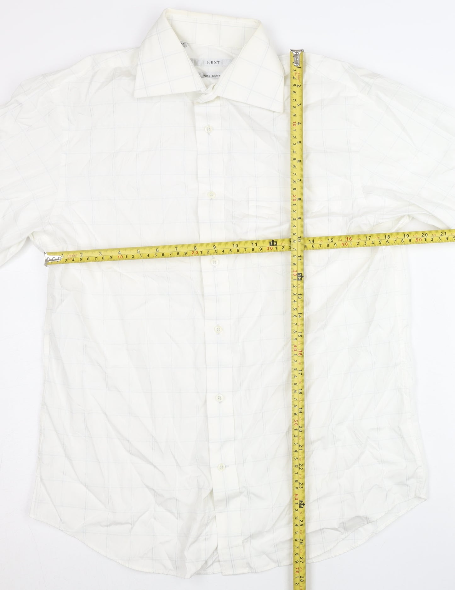 Next Men’s White Check 100% Cotton Dress Shirt 15.5in 39cm
