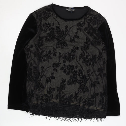 Notations Womens Black Velvet Floral Embroidered Cape L Party Evening