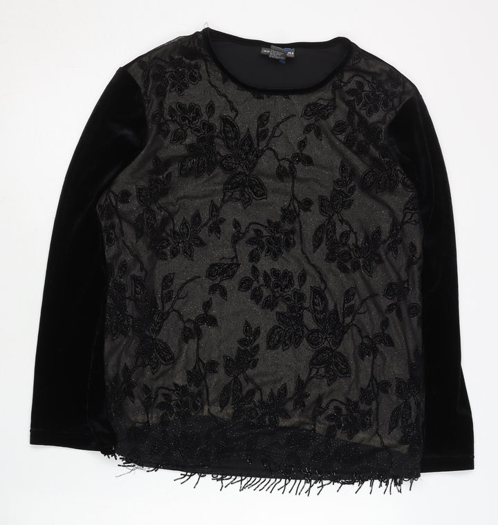 Notations Womens Black Velvet Floral Embroidered Cape L Party Evening