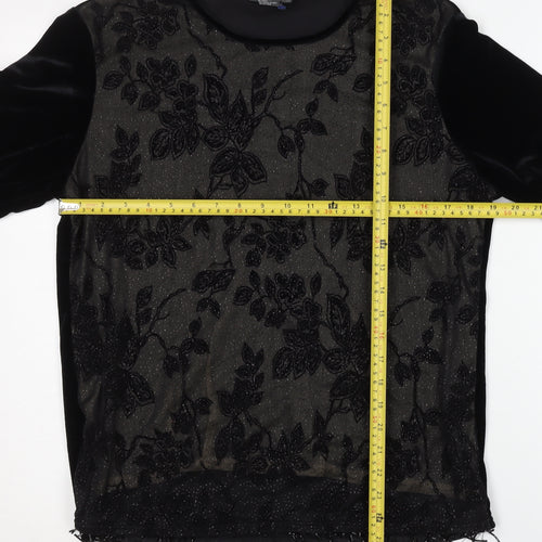 Notations Womens Black Velvet Floral Embroidered Cape L Party Evening