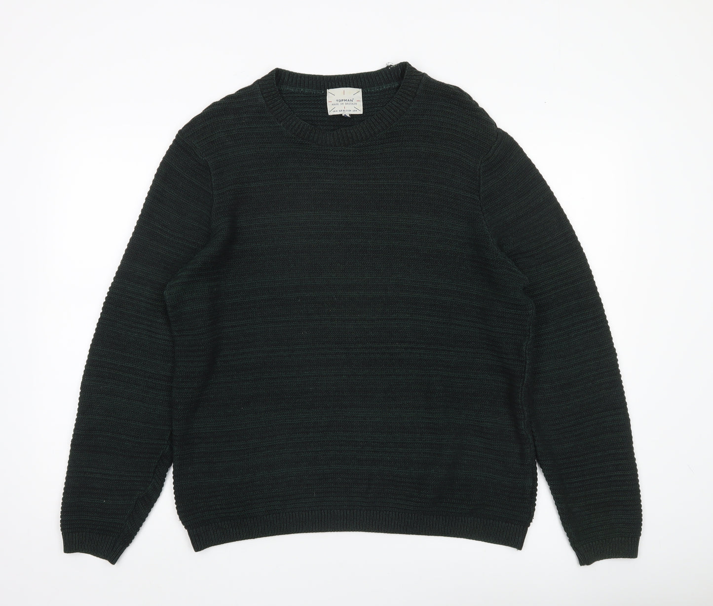 Topman Men’s Green Cotton Blend Pullover Jumper Size L Crew Neck