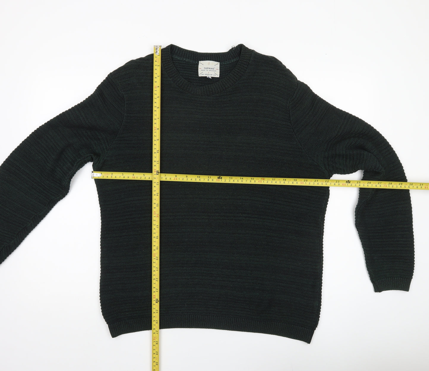Topman Men’s Green Cotton Blend Pullover Jumper Size L Crew Neck