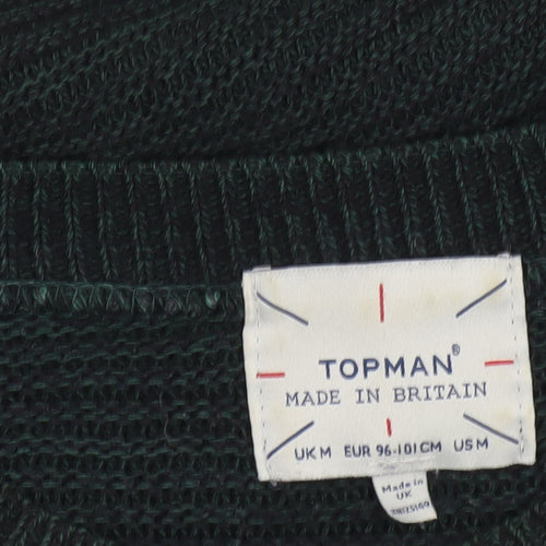 Topman Men’s Green Cotton Blend Pullover Jumper Size L Crew Neck
