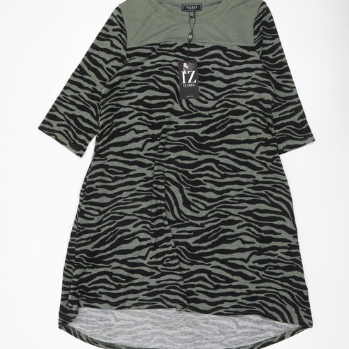 Izabel London Women’s Green Animal Print Shift Dress Size 10 Hi-Low