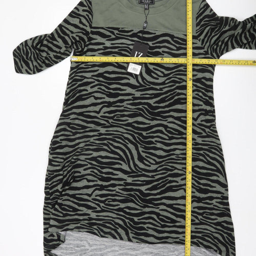 Izabel London Women’s Green Animal Print Shift Dress Size 10 Hi-Low