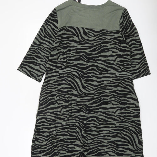 Izabel London Women’s Green Animal Print Shift Dress Size 10 Hi-Low