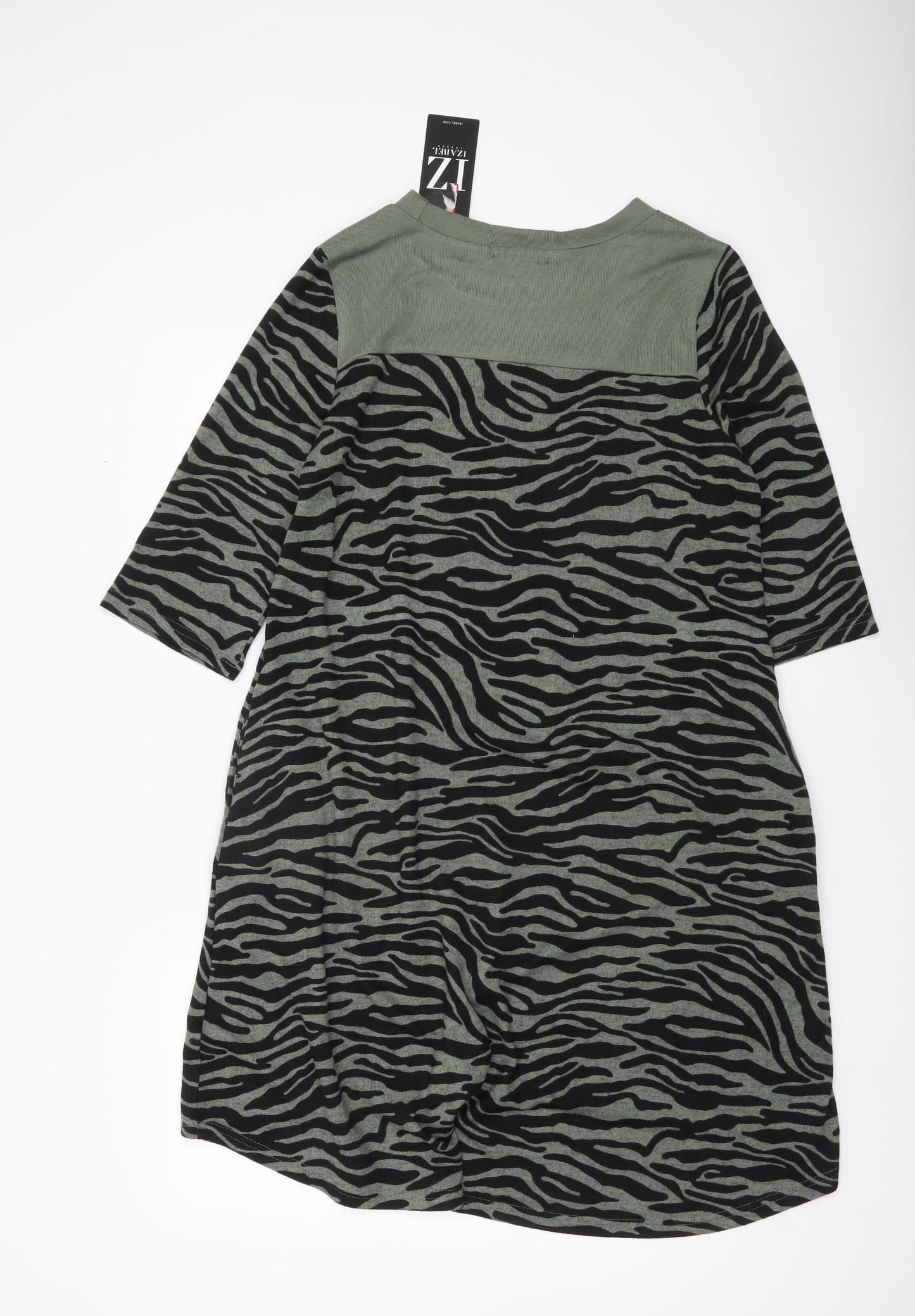 Izabel London Women’s Green Animal Print Shift Dress Size 10 Hi-Low