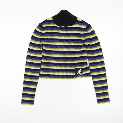 Kangol x H&M Womens Multicoloured Stripe Mock Neck Knit Jumper Size S