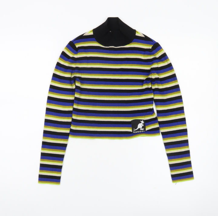 Kangol x H&M Womens Multicoloured Stripe Mock Neck Knit Jumper Size S