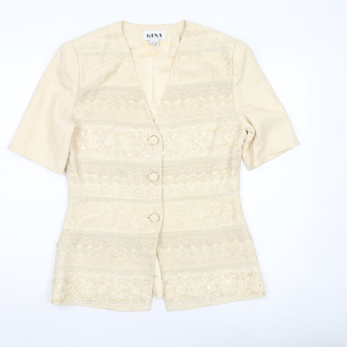 Gina Tricot Women’s Beige Short Sleeve Jacquard Suit Jacket Size 12