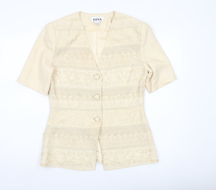 Gina Tricot Women’s Beige Short Sleeve Jacquard Suit Jacket Size 12
