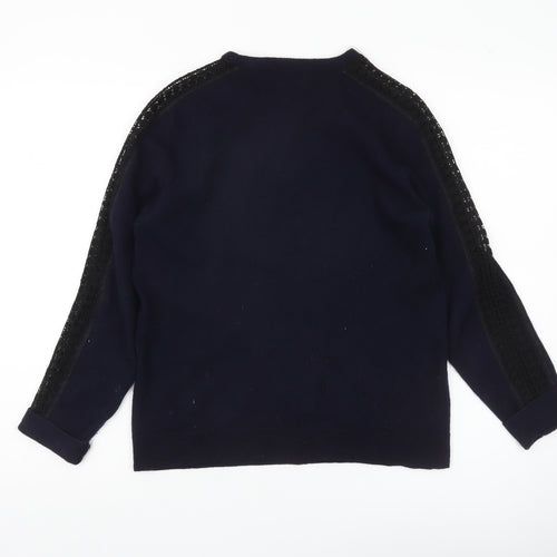 The Kooples Womens Blue Wool Cashmere Lace Pullover XS