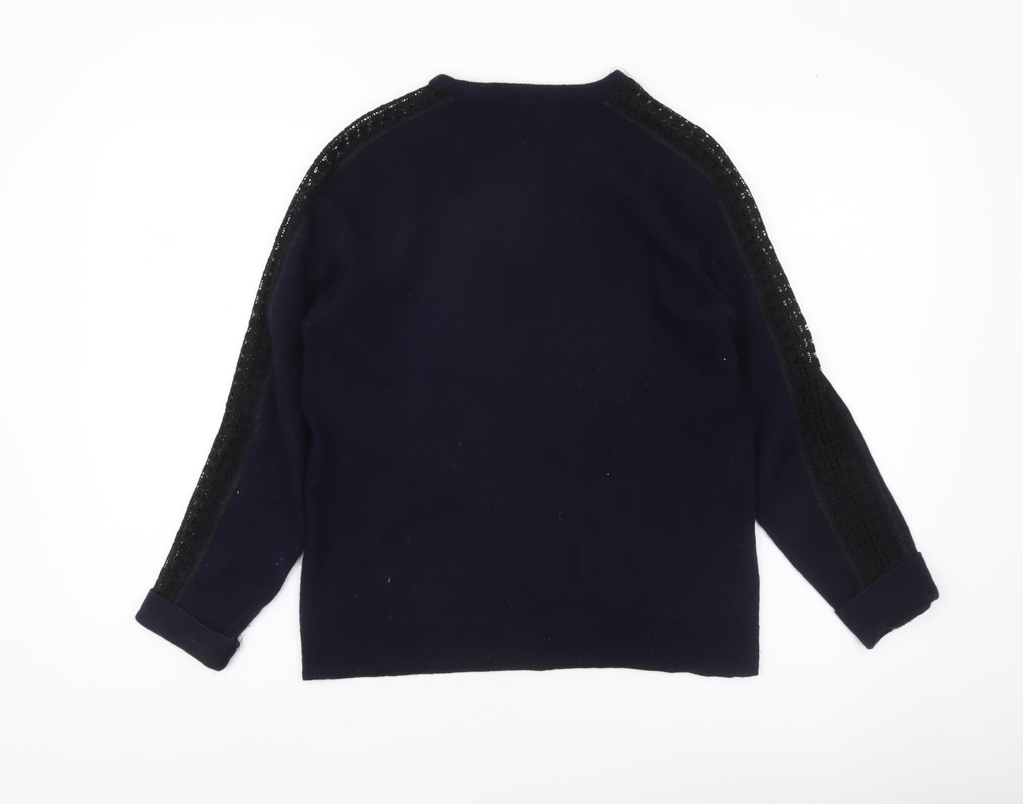 The Kooples Womens Blue Wool Cashmere Lace Pullover XS