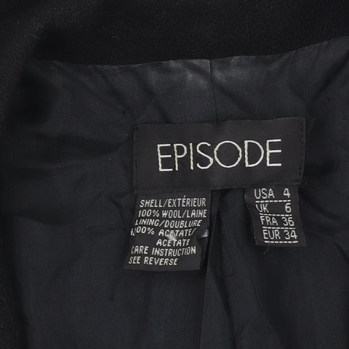 Episode Womens Black Wool Suit Jacket UK 6 Classic Workwear Blazer