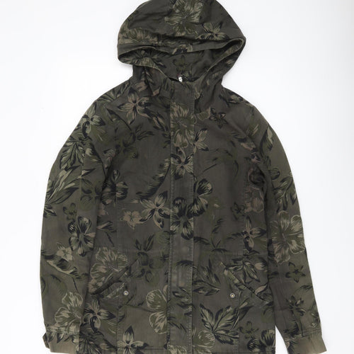 ONLY Womens Green Floral Hooded Parka Jacket Size S