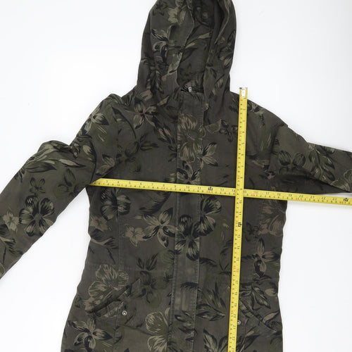 ONLY Womens Green Floral Hooded Parka Jacket Size S