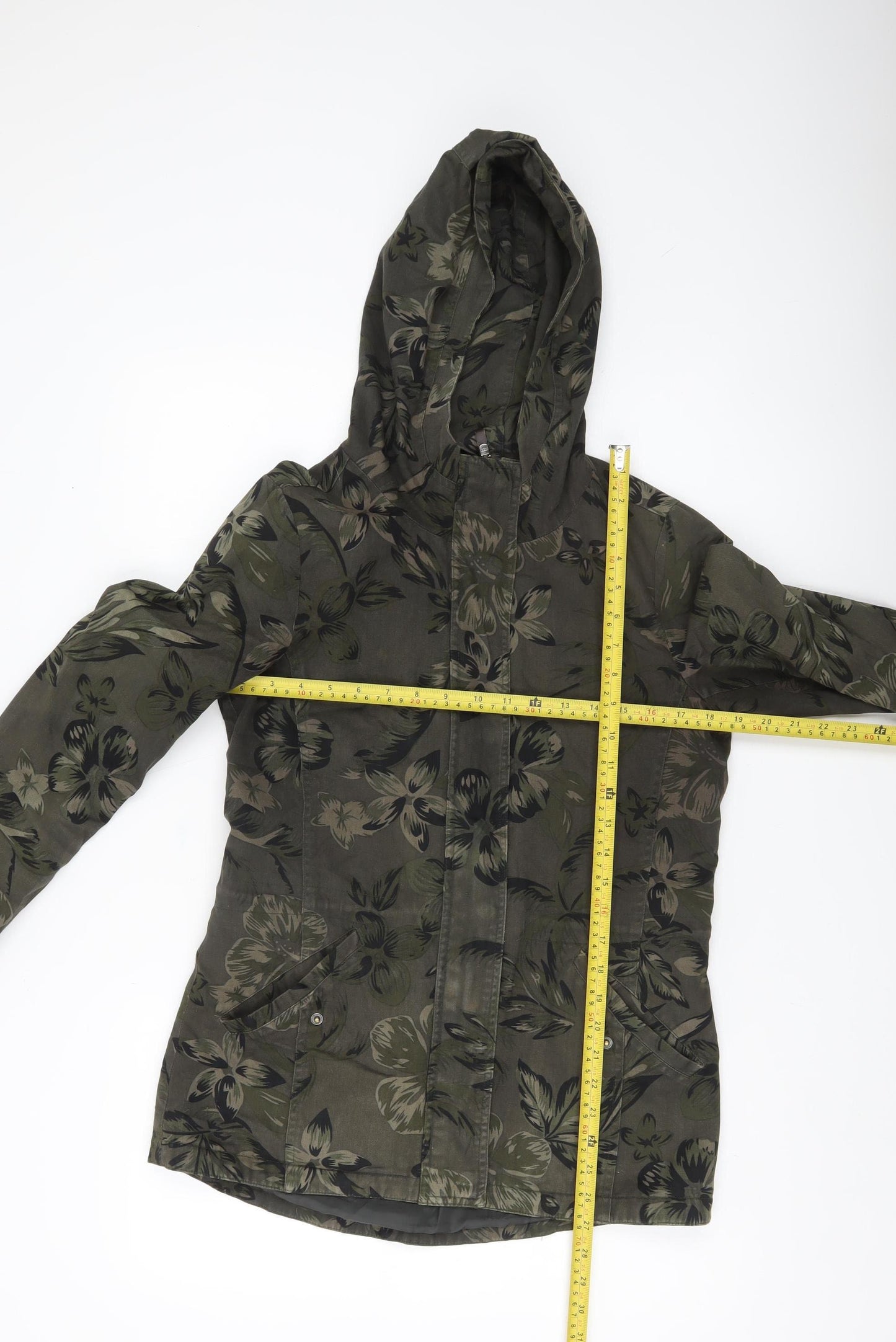 ONLY Womens Green Floral Hooded Parka Jacket Size S