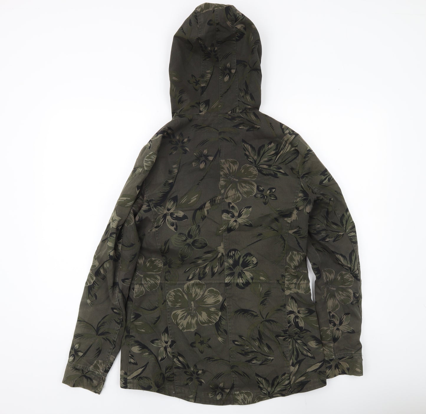 ONLY Womens Green Floral Hooded Parka Jacket Size S