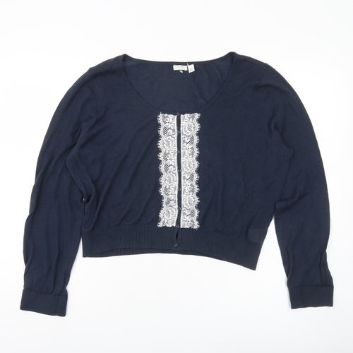 Edina Ronay Women’s Blue Lace Button Cardigan UK 16 XL Scoop Neck