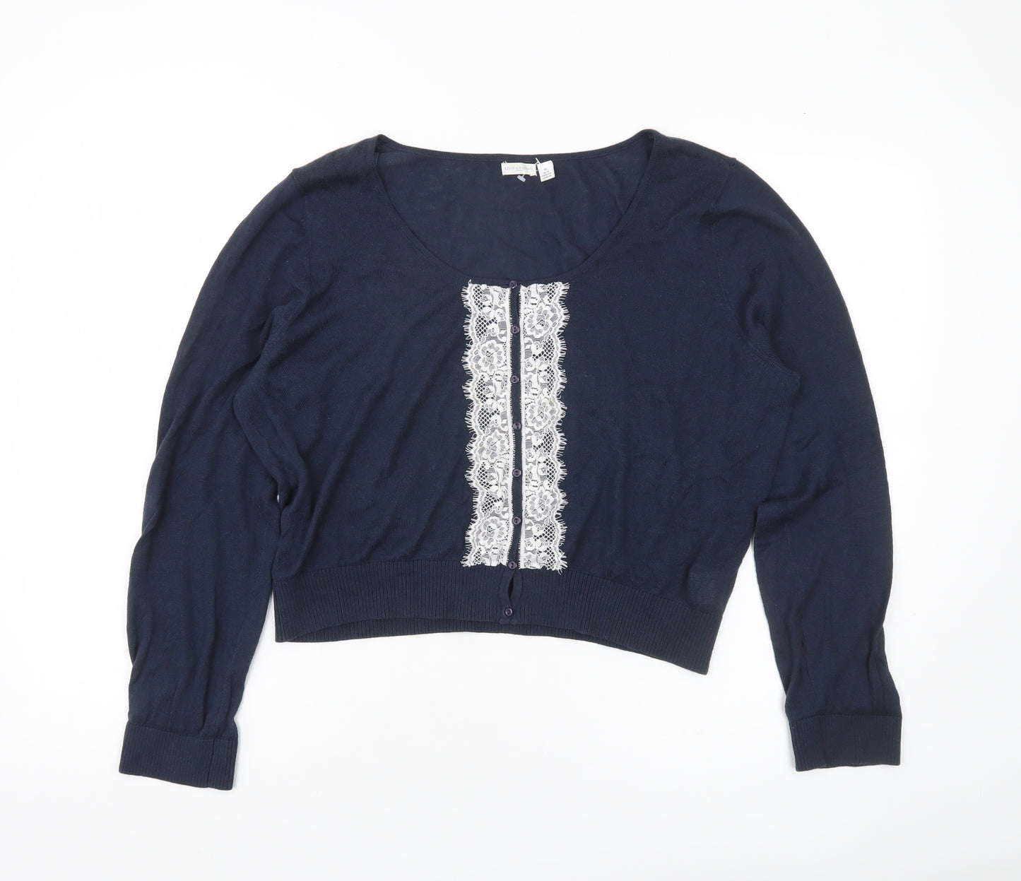 Edina Ronay Women’s Blue Lace Button Cardigan UK 16 XL Scoop Neck