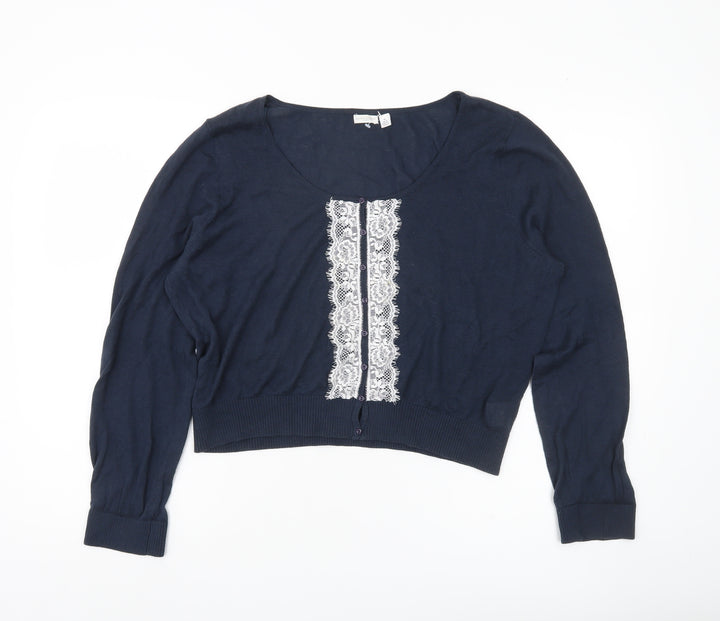 Edina Ronay Women’s Blue Lace Button Cardigan UK 16 XL Scoop Neck
