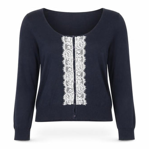 Edina Ronay Women’s Blue Lace Button Cardigan UK 16 XL Scoop Neck