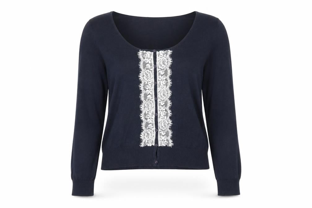 Edina Ronay Women’s Blue Lace Button Cardigan UK 16 XL Scoop Neck