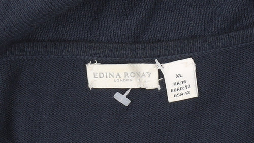 Edina Ronay Women’s Blue Lace Button Cardigan UK 16 XL Scoop Neck