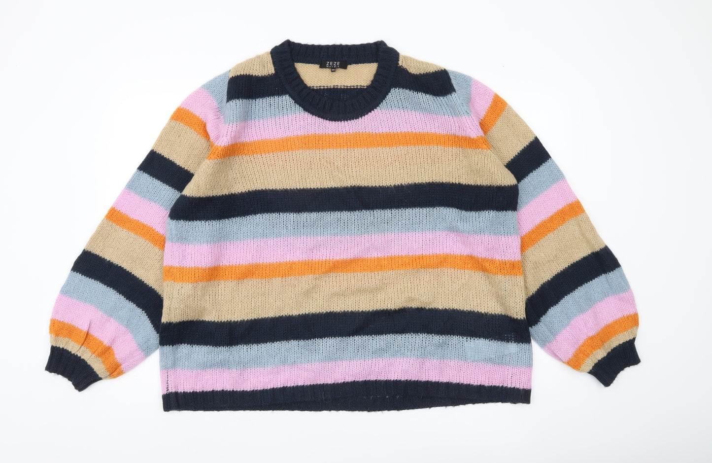 Ze-Ze Nordic Womens 3XL Multicoloured Striped Knit Jumper Pullover