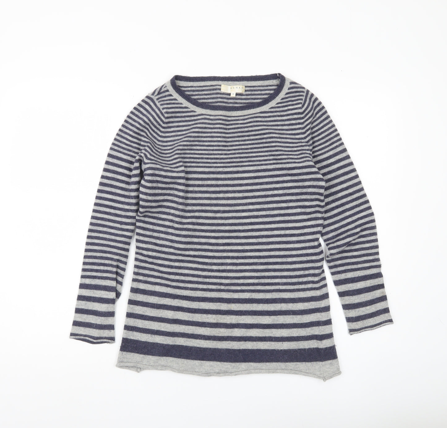 Kenar Womens Grey Striped Pullover Jumper Size S Angora Wool Blend