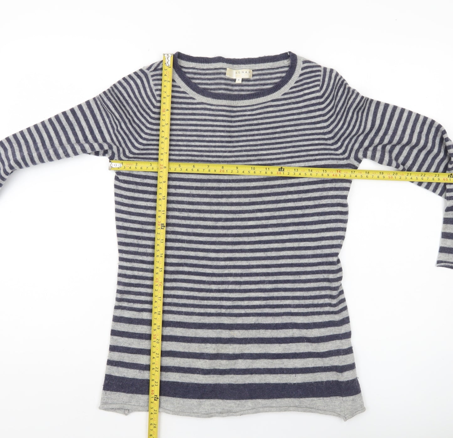 Kenar Womens Grey Striped Pullover Jumper Size S Angora Wool Blend