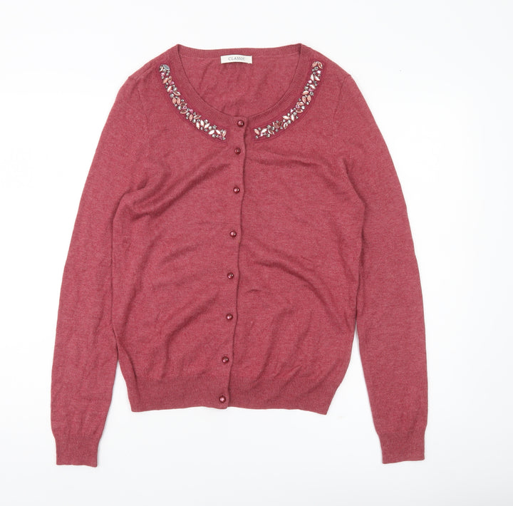 Marks and Spencer Womens Red Size 8 Beaded Cardigan Jumper