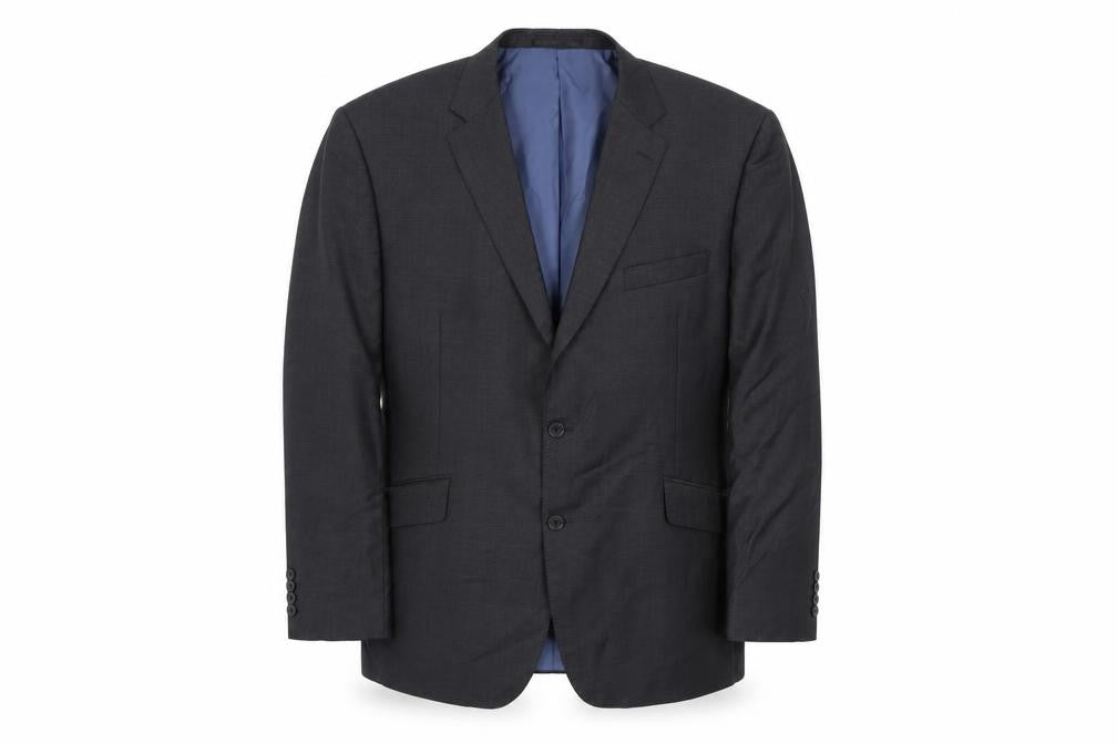 Front view of Samuel Windsor Men’s Grey Wool Blazer Jacket 46R Two Button Classic