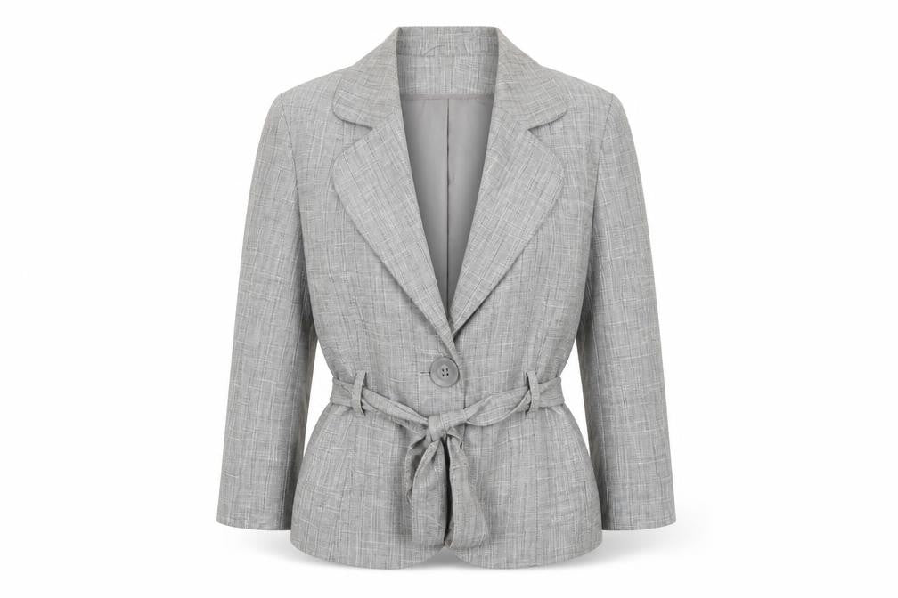 Front view of Evie Women’s Grey Belted Blazer Jacket UK 12 Workwear