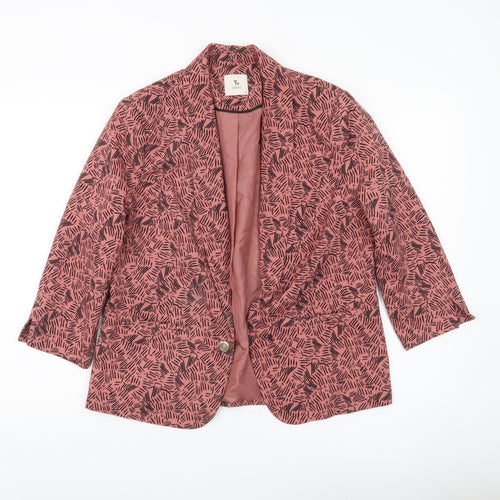 Tu Woman Pink Black Print Blazer Jacket Size 12 Regular Fit
