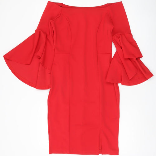 Body Flirt Women Red Off Shoulder Bell Sleeve Sheath Dress Size 10