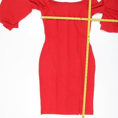 Body Flirt Women Red Off Shoulder Bell Sleeve Sheath Dress Size 10