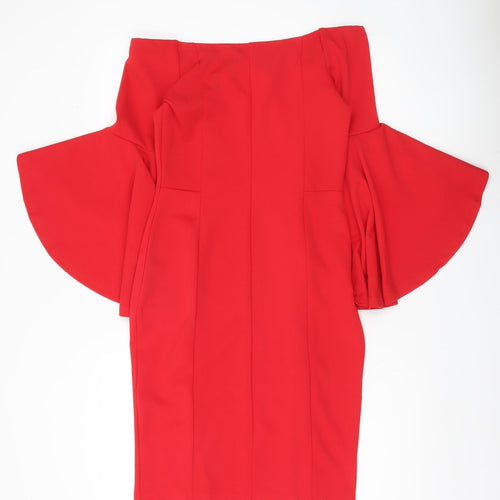 Body Flirt Women Red Off Shoulder Bell Sleeve Sheath Dress Size 10