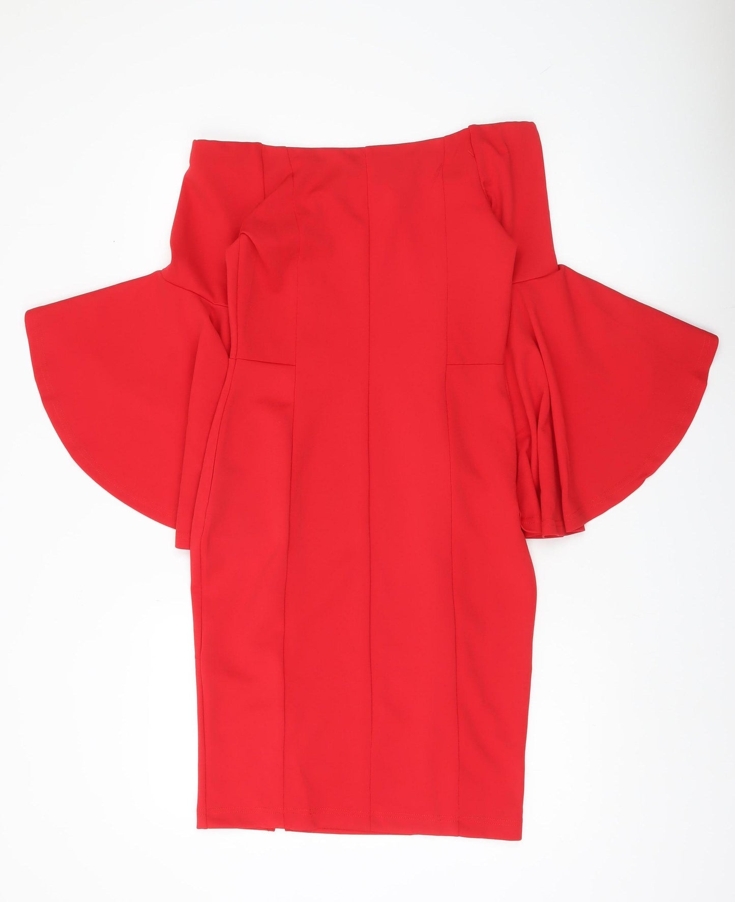 Body Flirt Women Red Off Shoulder Bell Sleeve Sheath Dress Size 10