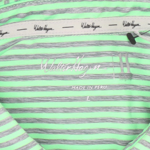 Walter Hagen Men’s Green Striped Polo Shirt L Golf Activewear