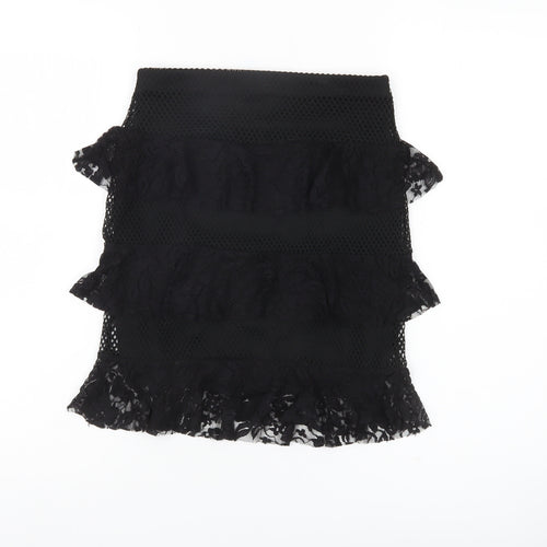 PrettyLittleThing Women’s Black Lace Ruffle High Rise Pencil Skirt Size 6