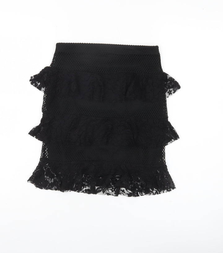PrettyLittleThing Women’s Black Lace Ruffle High Rise Pencil Skirt Size 6