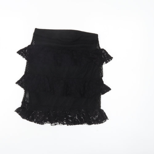 PrettyLittleThing Women’s Black Lace Ruffle High Rise Pencil Skirt Size 6